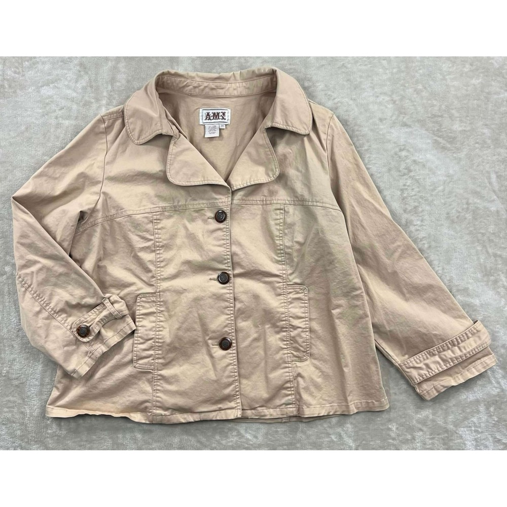 EUC AMX Women Tan Khaki Button Up Cotton Stretch Jacket Plus Size 2X 26183X